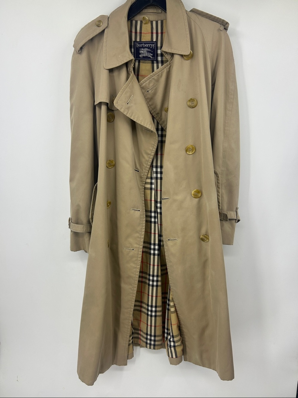 Authentic VTG Burberry Men's Trench CoatLined Nova Check Classic Tan Belted 40 M